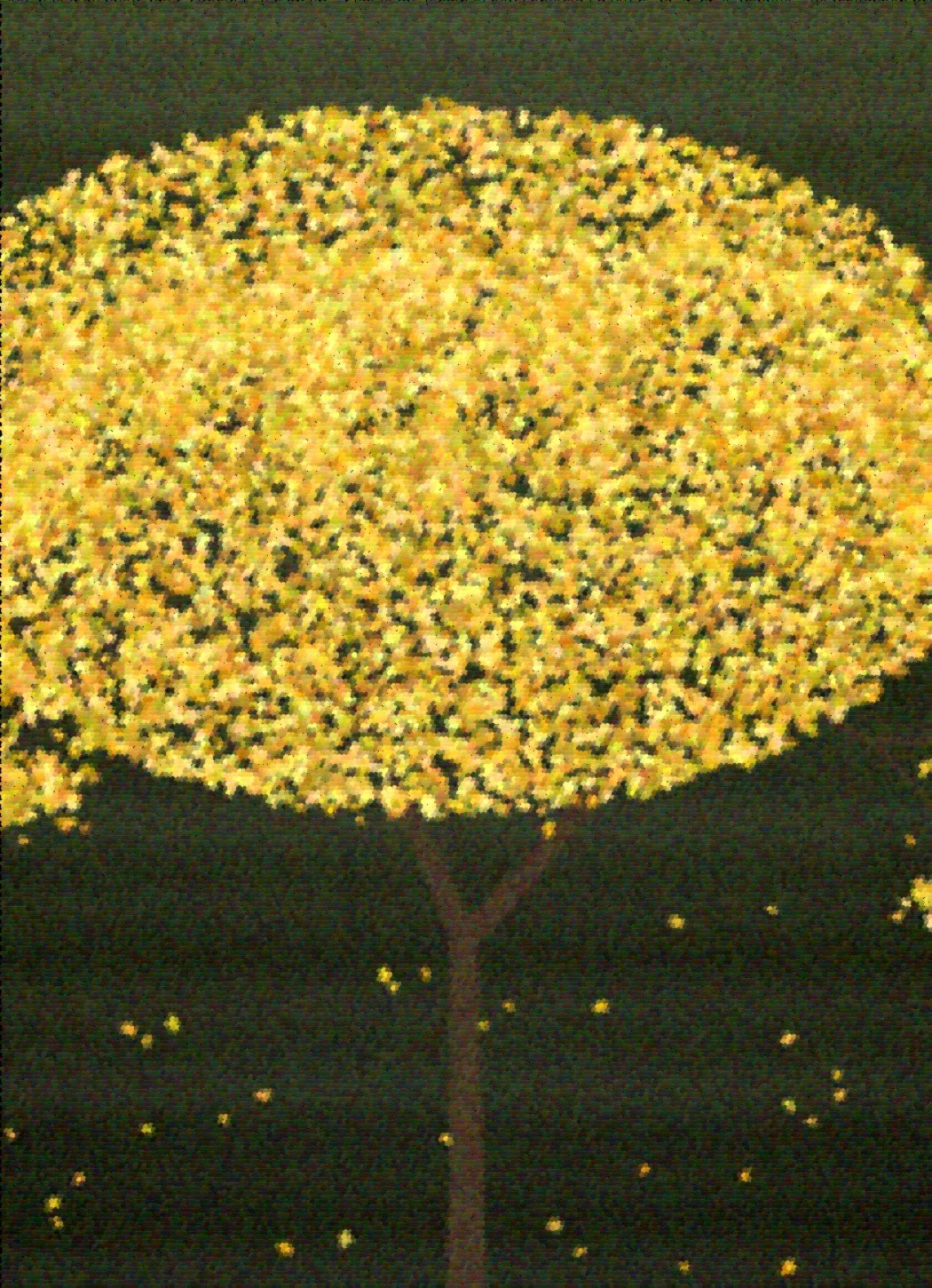 Ginkgo art rug — golden fan leaves on olive ground